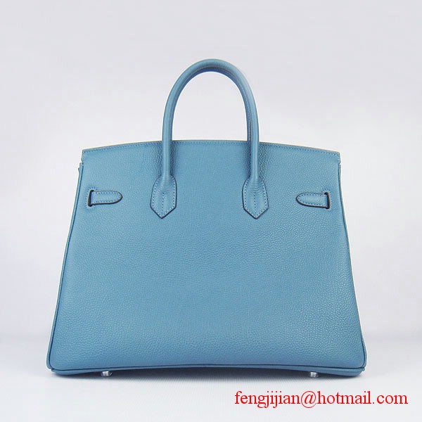 Hermes Birkin 35cm Tendon Veins Leather Bag Blue Silver Hardware